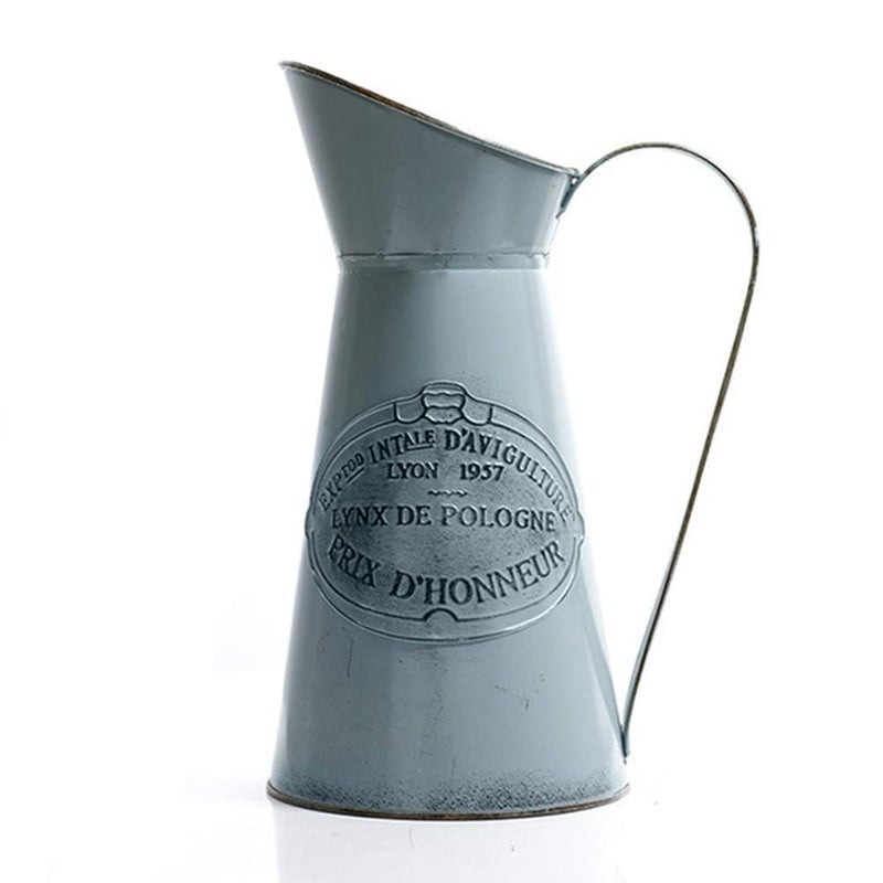 Yoillione Metal Flower Vase, Rustic Jug Flower Vase Vintage, Shabby Chic Vase for Home Decor, French Country Style Vase, Light Blue - Image 2